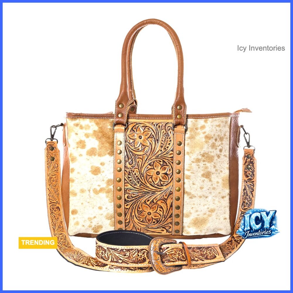 Cowhide Leather Tote Bag With Adjustable Shoulder Strap